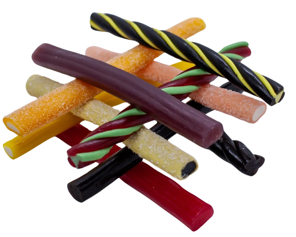 sticks of liquorice in a Jenga pattern for saint valentines liquorice company