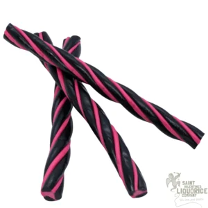 Saint Valentines Liquorice Company | Liquorice Online Since 1994 5 Twisted Raspberry Liquorice, black liquorice strands twisted around pink raspberry fondant