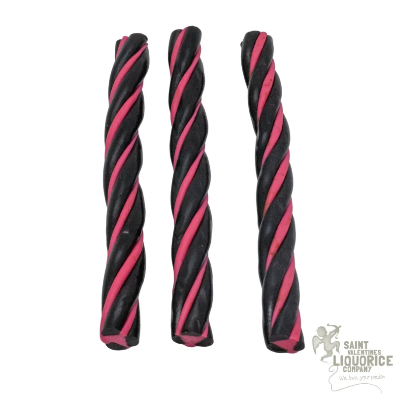 Twisted Raspberry Liquorice, black liquorice strands twisted around pink raspberry fondant